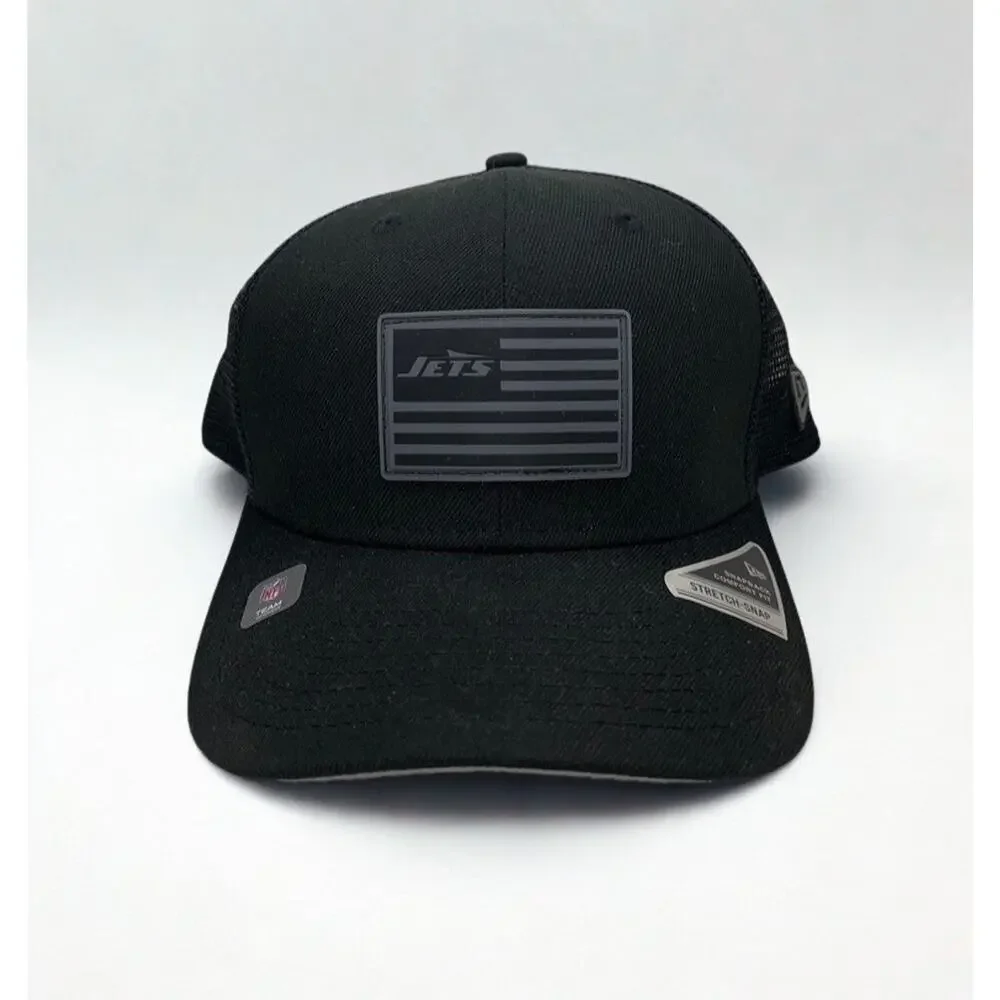 New York Jets New Era 9SEVENTY NFL USA Flag Black Stretch Snap Trucker Hat NWT